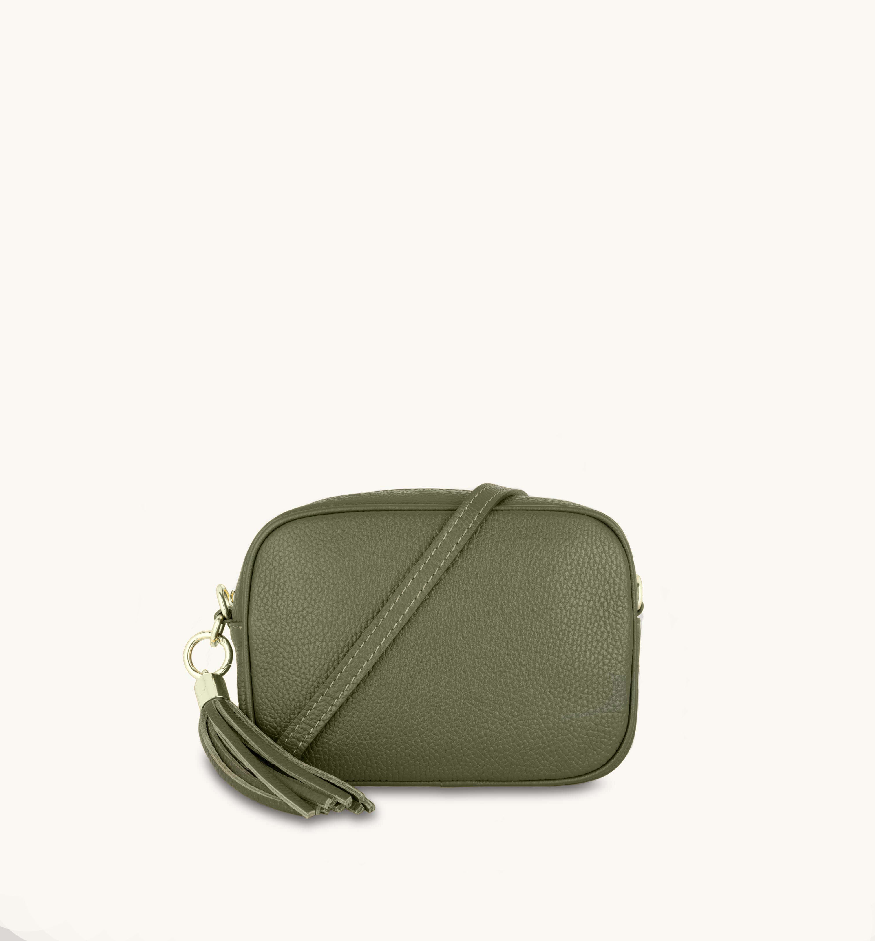 The Tassel Leather Crossbody Bag With Olive Green Cheetah Strap