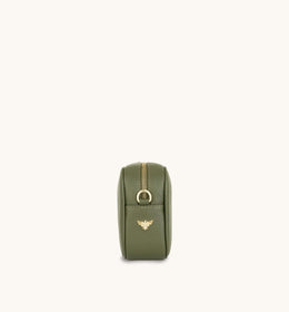 Olive Green Leather Crossbody Bag With Gold Chain Strap