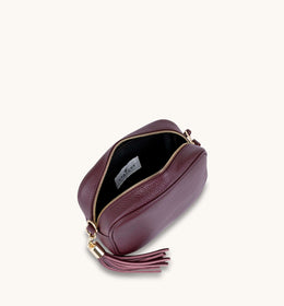 Plum Leather Crossbody Bag With Gold Chain Strap