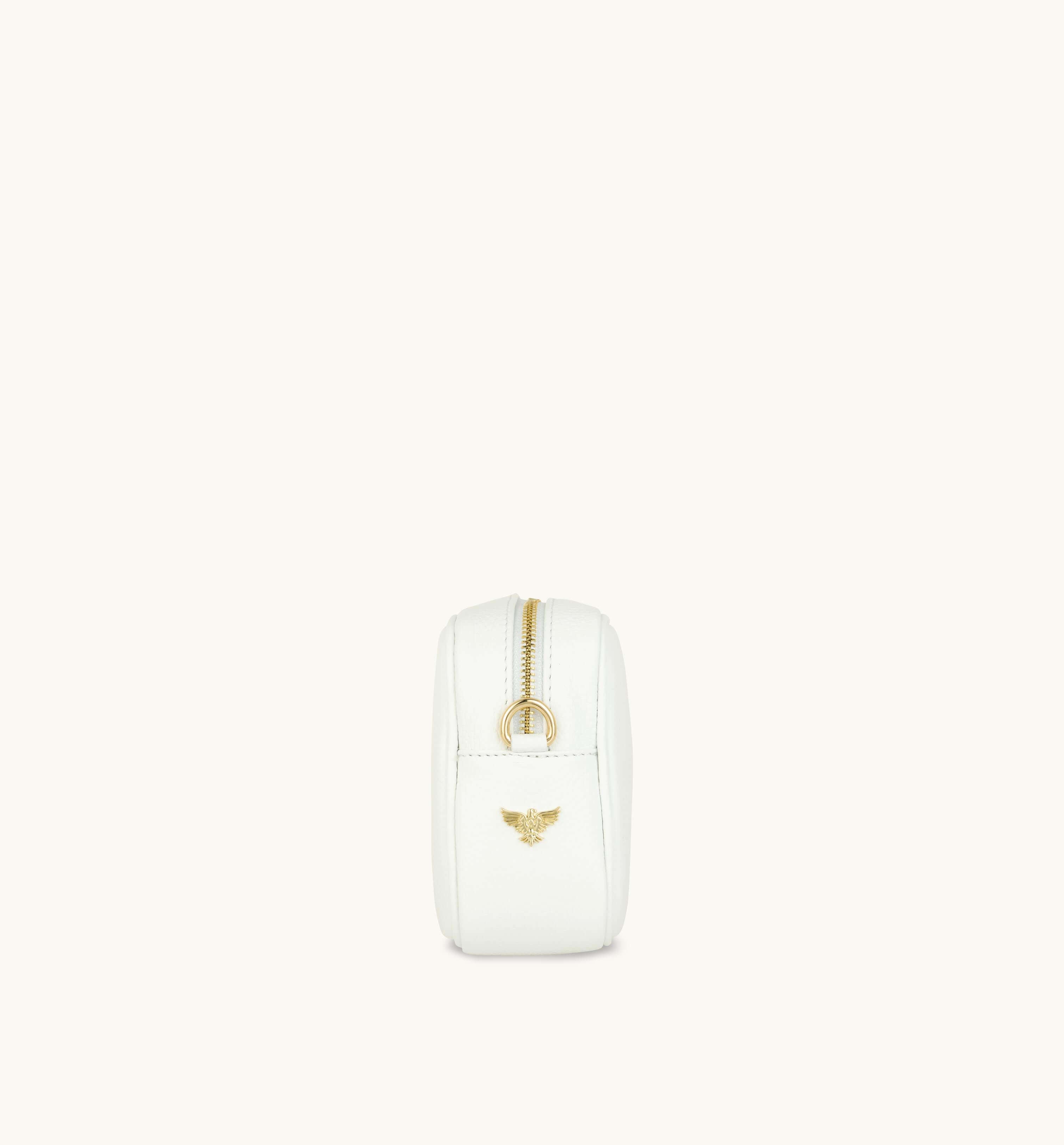 The Tassel White Leather Crossbody Bag With Gold Chain Strap