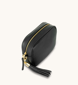 Black Leather Crossbody Bag With Midnight Zigzag Strap
