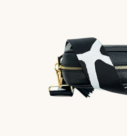 Black Leather Crossbody Bag With Black & White Giraffe Strap
