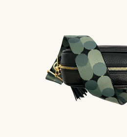 Black Leather Crossbody Bag With Pistachio Pills Strap
