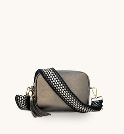 Bronze Leather Crossbody Bag With Cappuccino Dots Strap