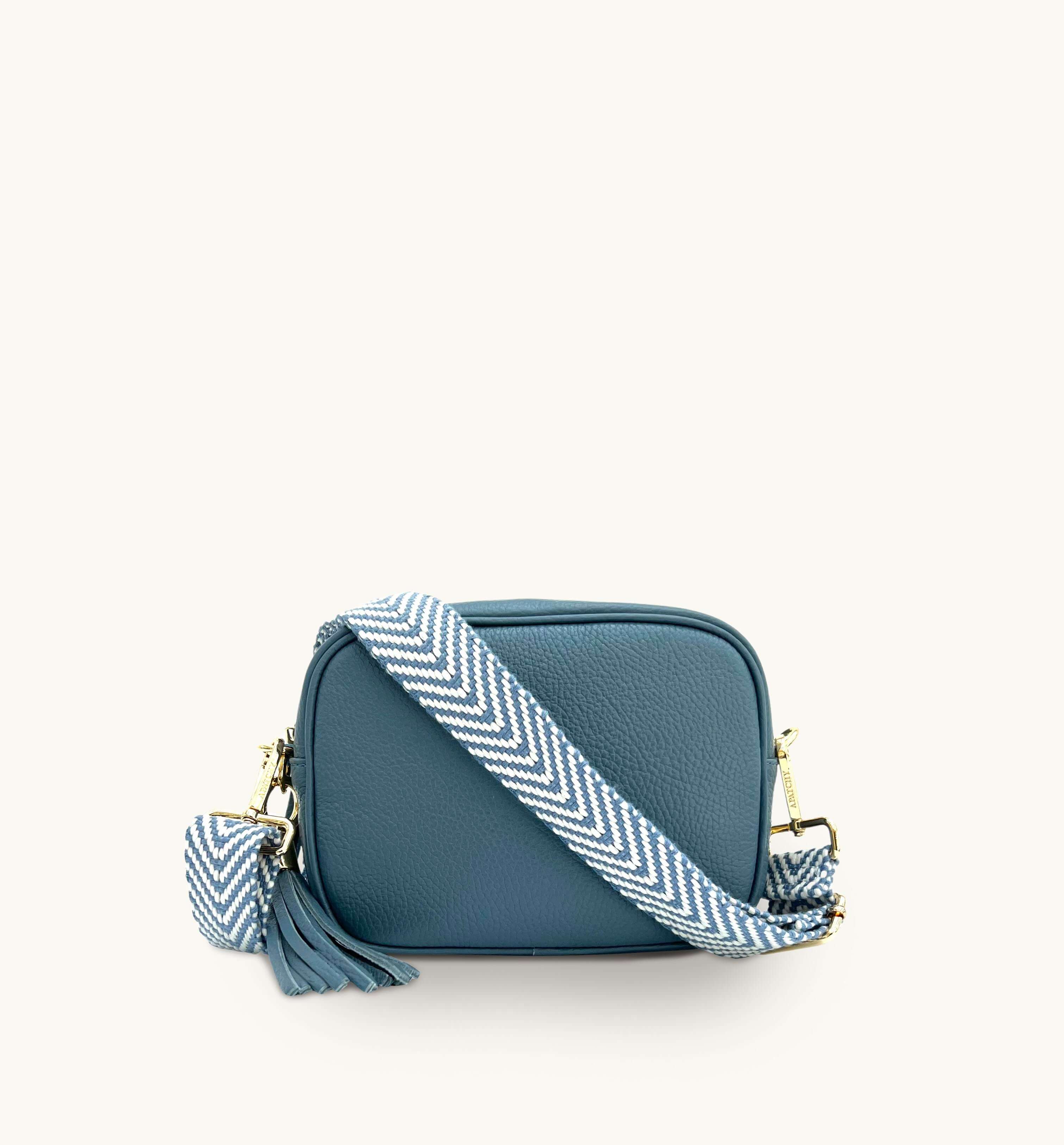 Apatchy Denim Blue Leather Crossbody with Denim Chevron Strap