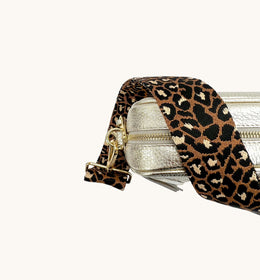 Gold Leather Crossbody Bag With Tan Cheetah Strap