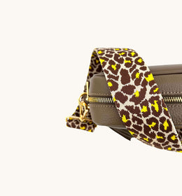 Latte Leather Crossbody Bag With Lemon Cheetah Strap