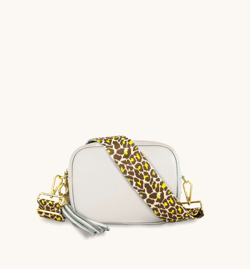 Apatchy Light Grey Leather Crossbody Bag With Lemon Cheetah Strap