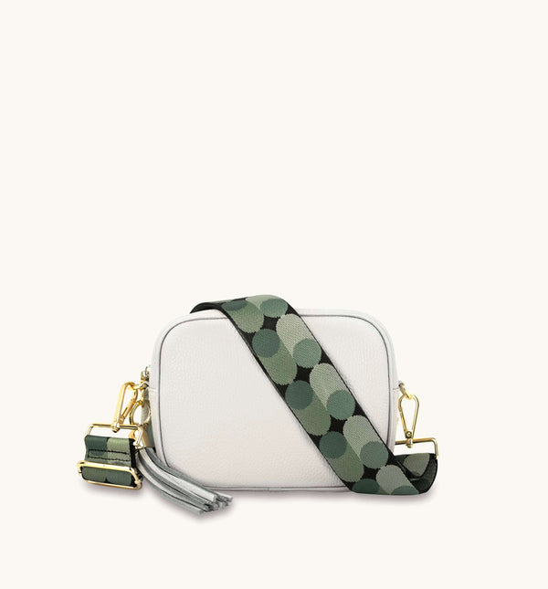 Apatchy Light Grey Leather Crossbody Bag With Pistachio Pills Strap