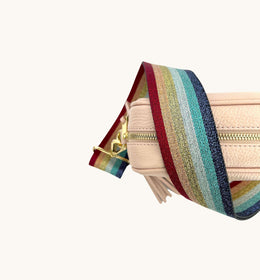Pale Pink Leather Crossbody Bag With Rainbow Strap