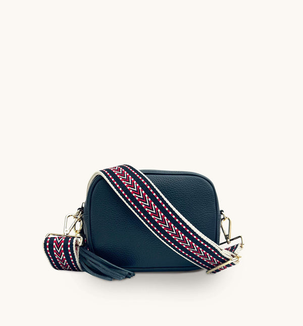 Apatchy Navy Leather Crossbody Bag With Navy Boho Strap