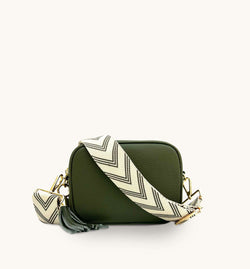 Olive Green Leather Crossbody Bag With Olive Green Arrow Strap
