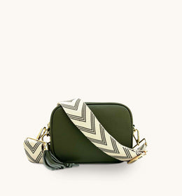 Apatchy Olive Green Leather Crossbody Bag With Olive Green Arrow Strap
