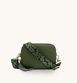 The Tassel Olive Green Leather Crossbody Bag With Olive Green Cheetah Strap