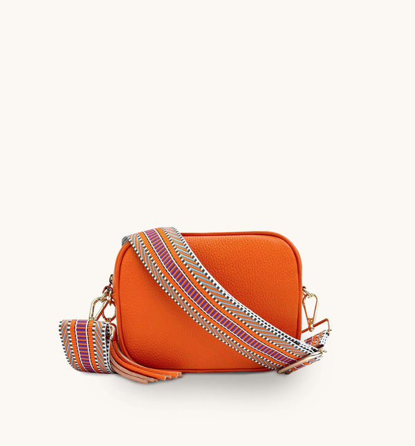 Apatchy Orange Leather Crossbody Bag With Orange Boho Strap