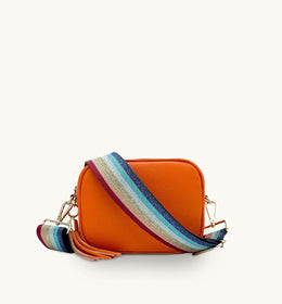 Apatchy Orange Leather Crossbody Bag With Rainbow Strap