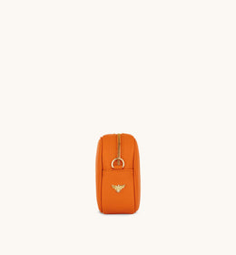 Orange Leather Crossbody Bag With Orange Boho Strap