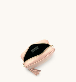 Pale Pink Leather Crossbody Bag With Pale Pink Leopard Strap