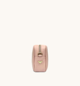 Pale Pink Leather Crossbody Bag With Rainbow Strap