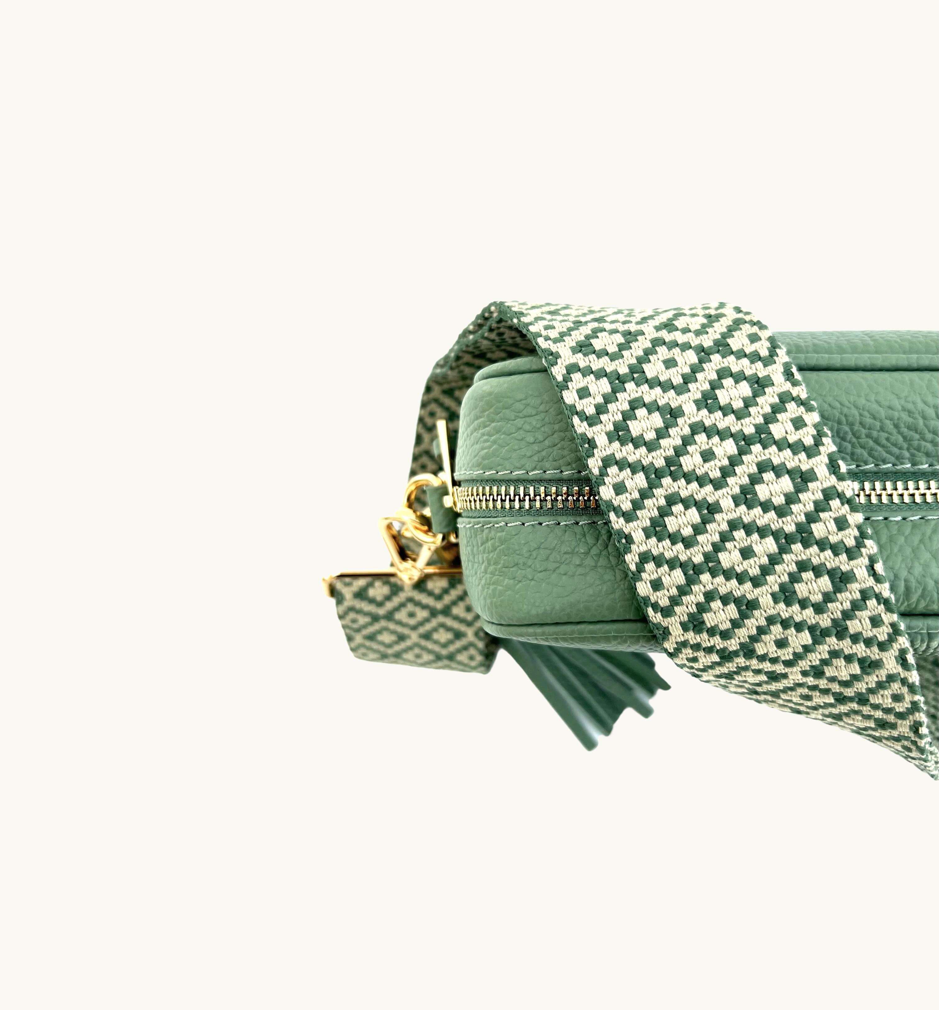 The Tassel Pistachio Leather Crossbody Bag With Pistachio Cross-Stitch Strap