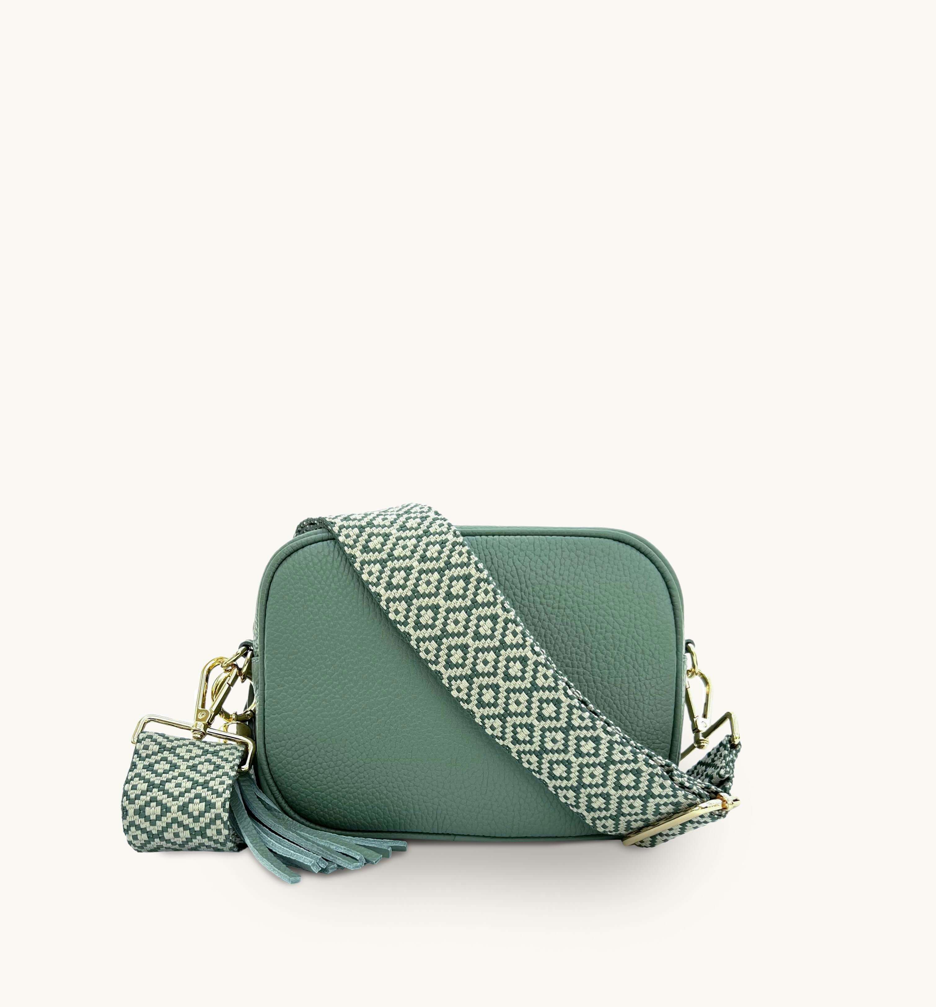 Apatchy Pistachio Leather Crossbody Bag With Pistachio Cross-Stitch Strap