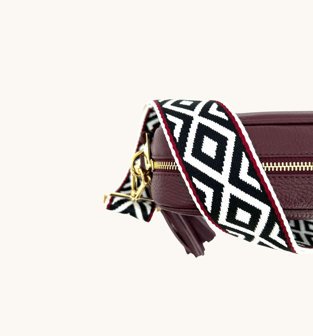 Port Leather Crossbody Bag With Black & Red Aztec Strap – Apatchy