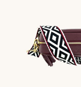 Port Leather Crossbody Bag With Black & Red Aztec Strap