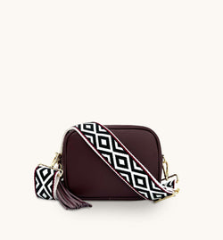 Port Leather Crossbody Bag With Black & Red Aztec Strap