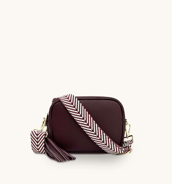 Apatchy Port Leather Crossbody Bag With Plum Chevron Strap