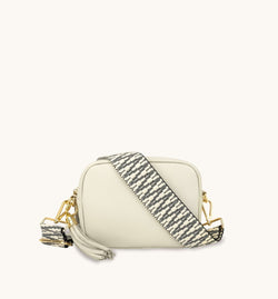 The Tassel Stone Leather Crossbody Bag With Midnight Zigzag Strap