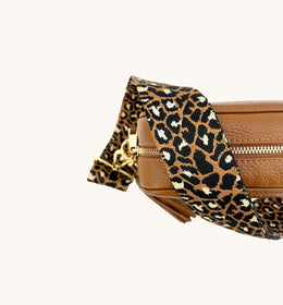 Tan Leather Crossbody Bag With Tan Cheetah Strap