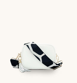 Apatchy White Leather Crossbody Bag With Black & White Giraffe Strap
