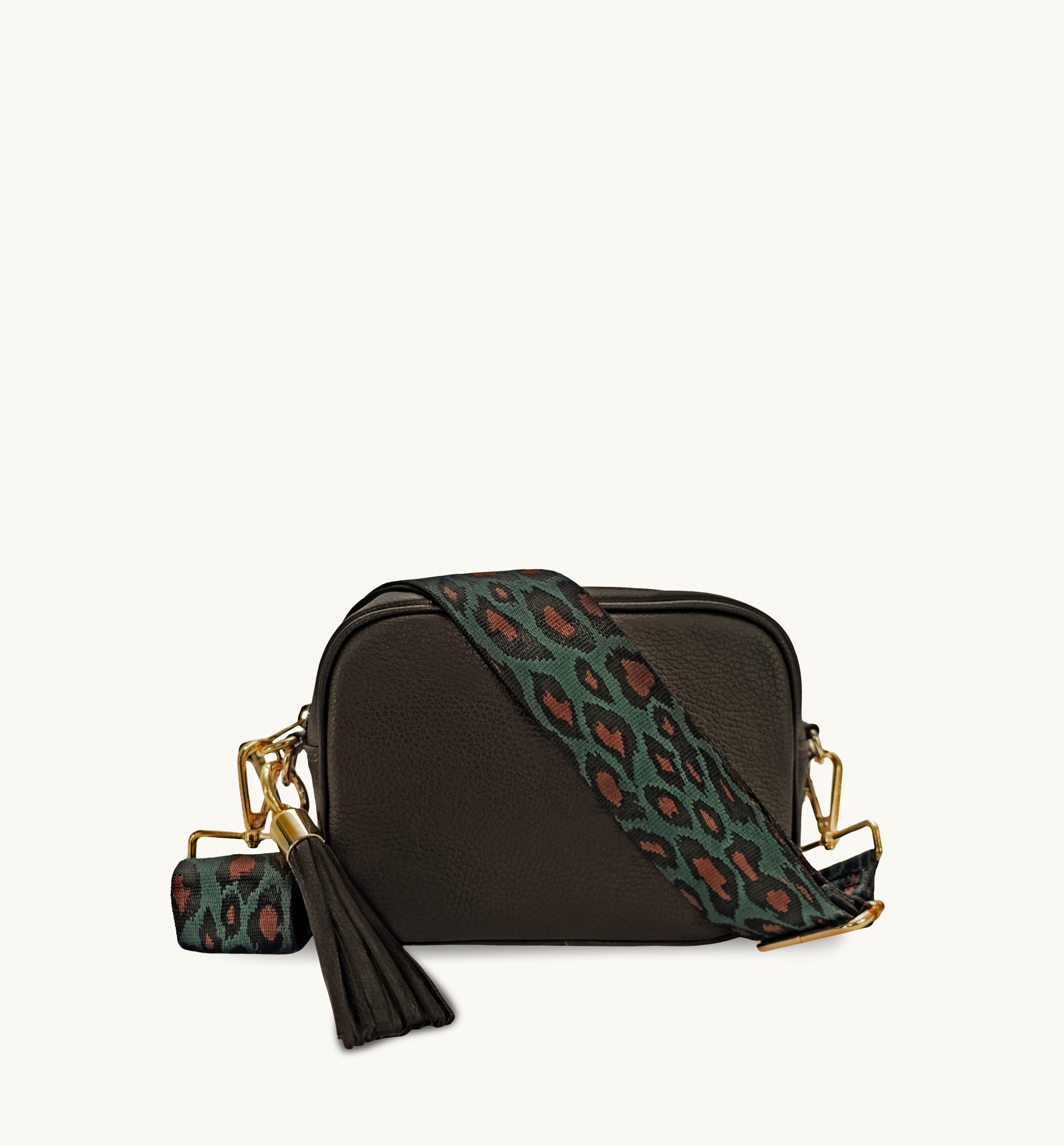 The Tassel Leather Crossbody Bag With Teal Cheetah Strap