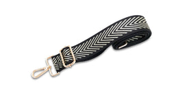 Black Leather Tote Bag With Black & Gold Chevron Strap