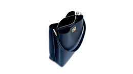 Navy Leather Tote Bag With Navy Leopard Strap