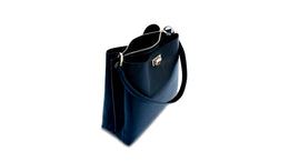 Black Leather Tote Bag With Black & Silver Chevron Strap