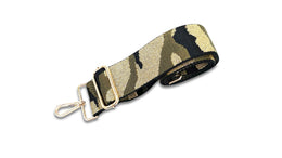 Black Leather Tote Bag With Green & Gold Camo Strap
