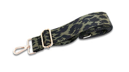 The Harriet Black Leather Bag With Olive Green Cheetah Strap