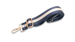 Taupe Leather Tote Bag With Navy & Gold Stripe Strap