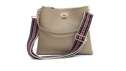 apatchy taupe beige cream ivory brown leather tote bucket shoulder bag for women with navy blue boho strap