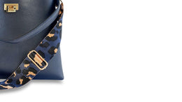 Navy Leather Tote Bag With Navy Leopard Strap