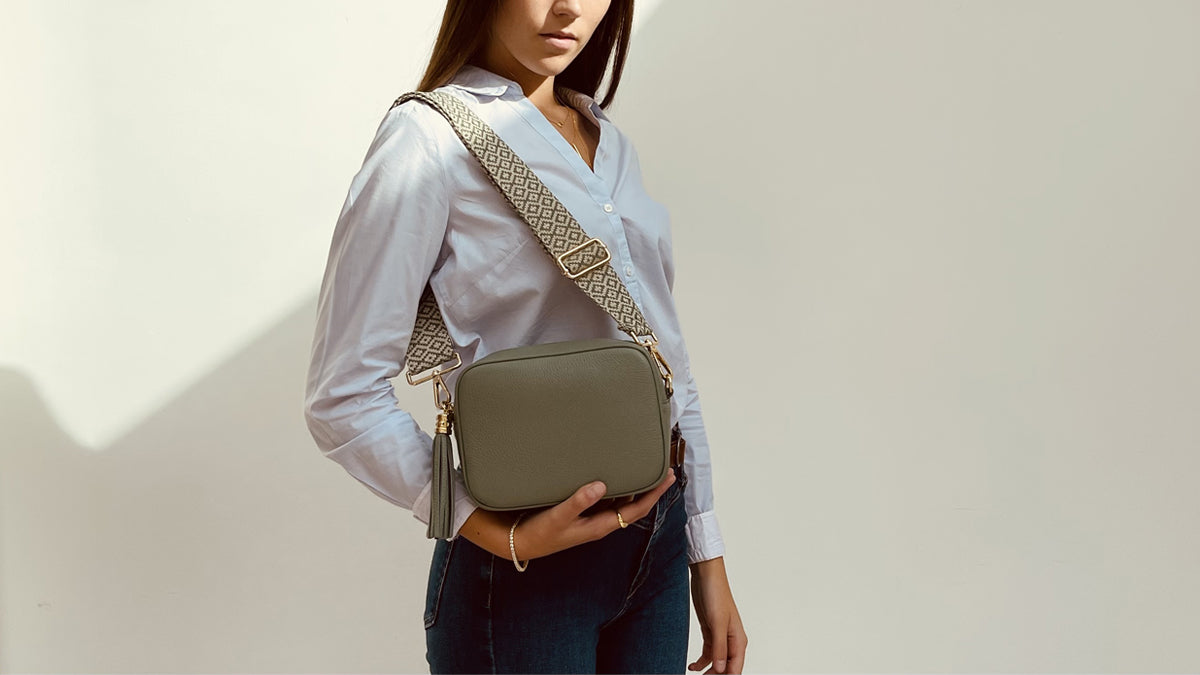 The Tassel Pistachio Leather Crossbody Bag With Pistachio Cross-Stitch Strap