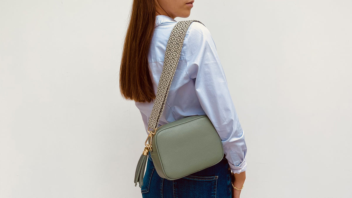 The Tassel Pistachio Leather Crossbody Bag With Pistachio Cross-Stitch Strap