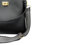 Black Leather Tote Bag With Black & Silver Chevron Strap