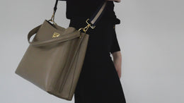 Black Leather Tote Bag With Green & Gold Camo Strap