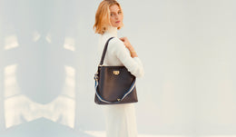 Black Leather Tote Bag With Grey Leopard Strap