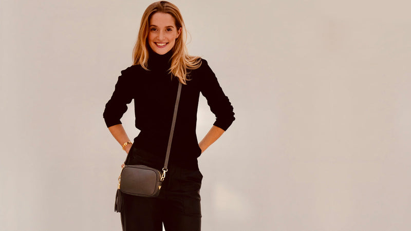 The Mini Tassel Dark Grey Leather Phone Bag With Gold Chain Strap