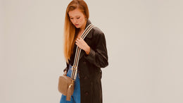 Latte Leather Crossbody Bag With Latte Stripe Strap