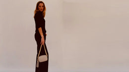 The Mini Tassel Light Grey Leather Phone Bag With Neon Pink Cross-Stitch Strap