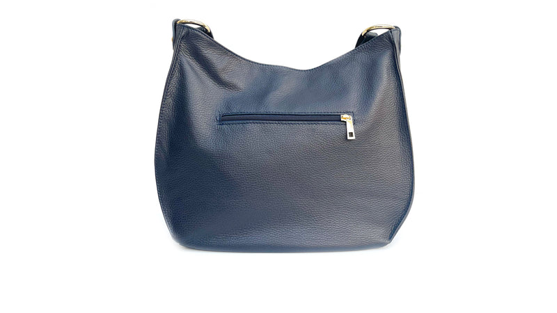 The Harriet Navy Leather Bag With Navy Leopard Strap